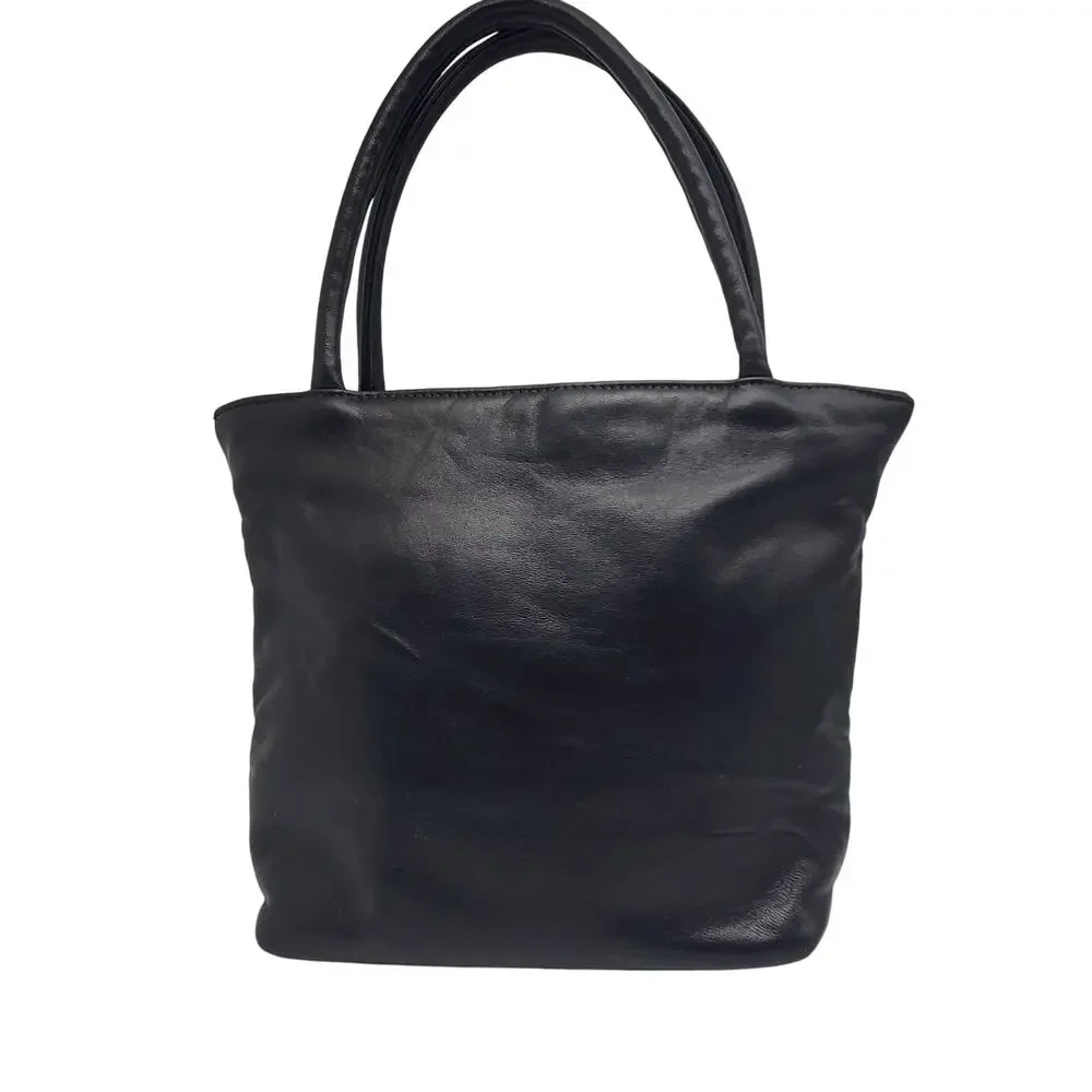 Retro Status Quo Black Leather Purse Vintage Small Minimalist Carry Handbag NYC - Picture 9 of 9